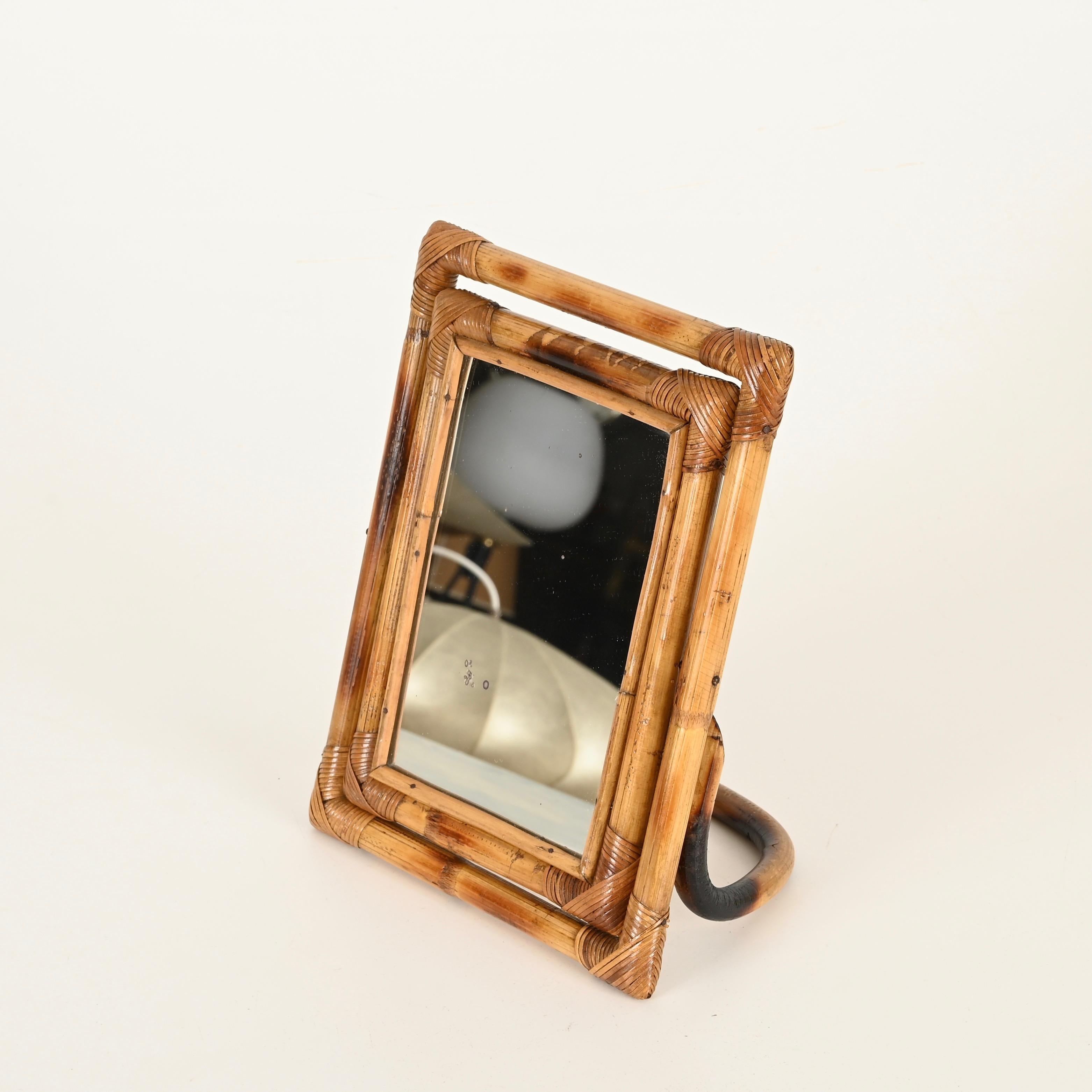 Mid-Century Italian Vanity Adjustable Table Mirror in Bamboo and Rattan, 1970s For Sale 4