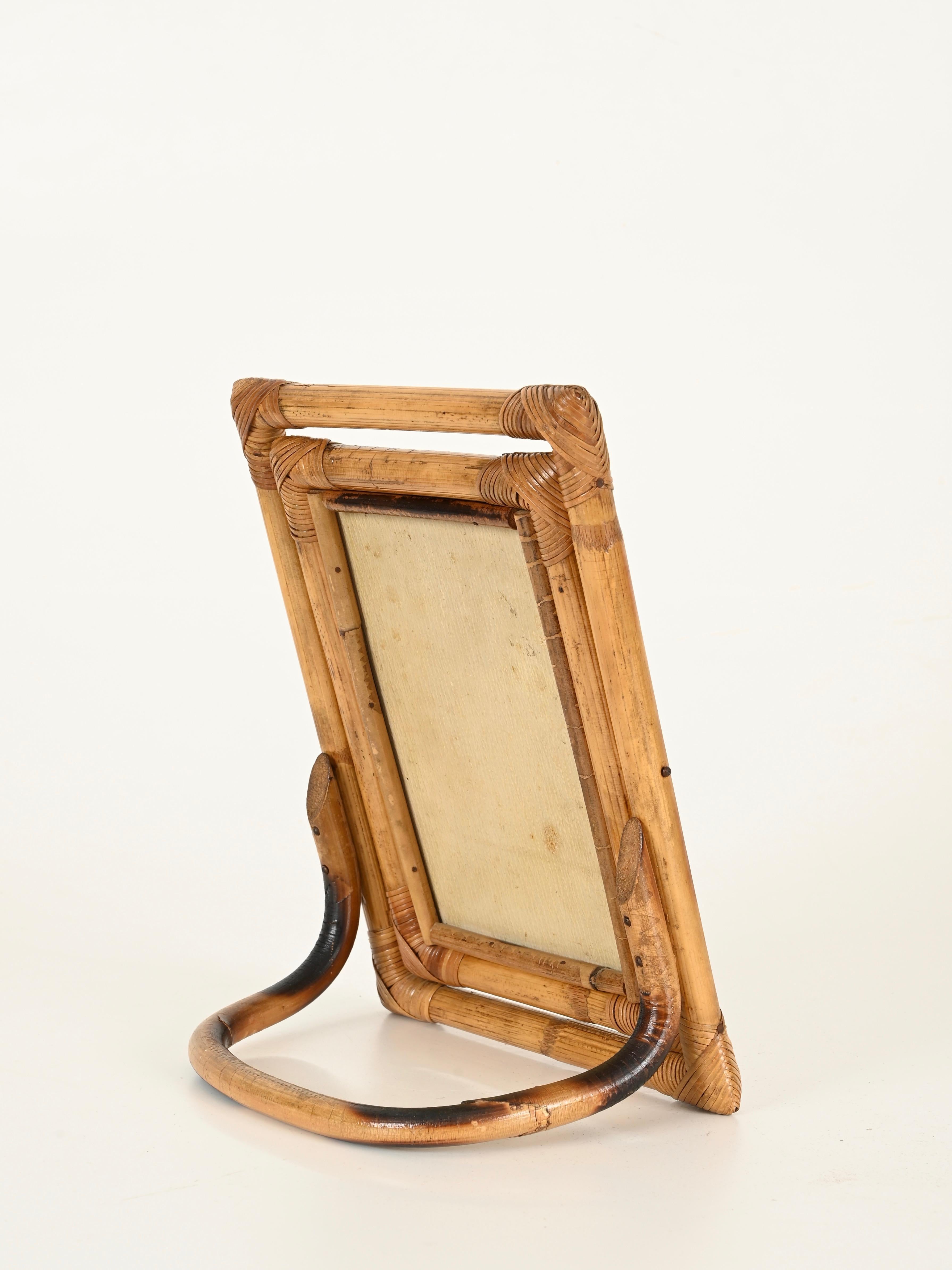Mid-Century Italian Vanity Adjustable Table Mirror in Bamboo and Rattan, 1970s For Sale 6