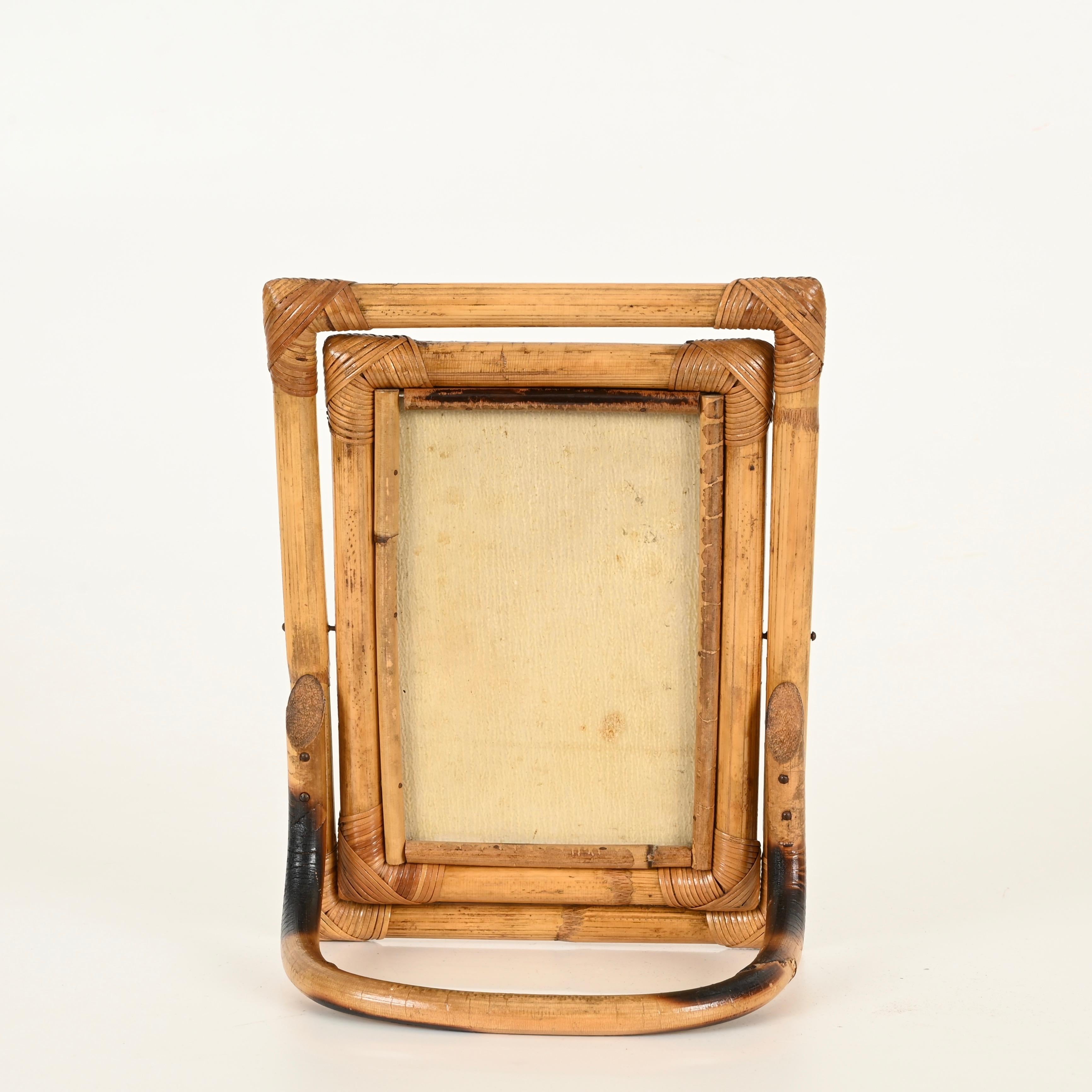 Mid-Century Italian Vanity Adjustable Table Mirror in Bamboo and Rattan, 1970s For Sale 7
