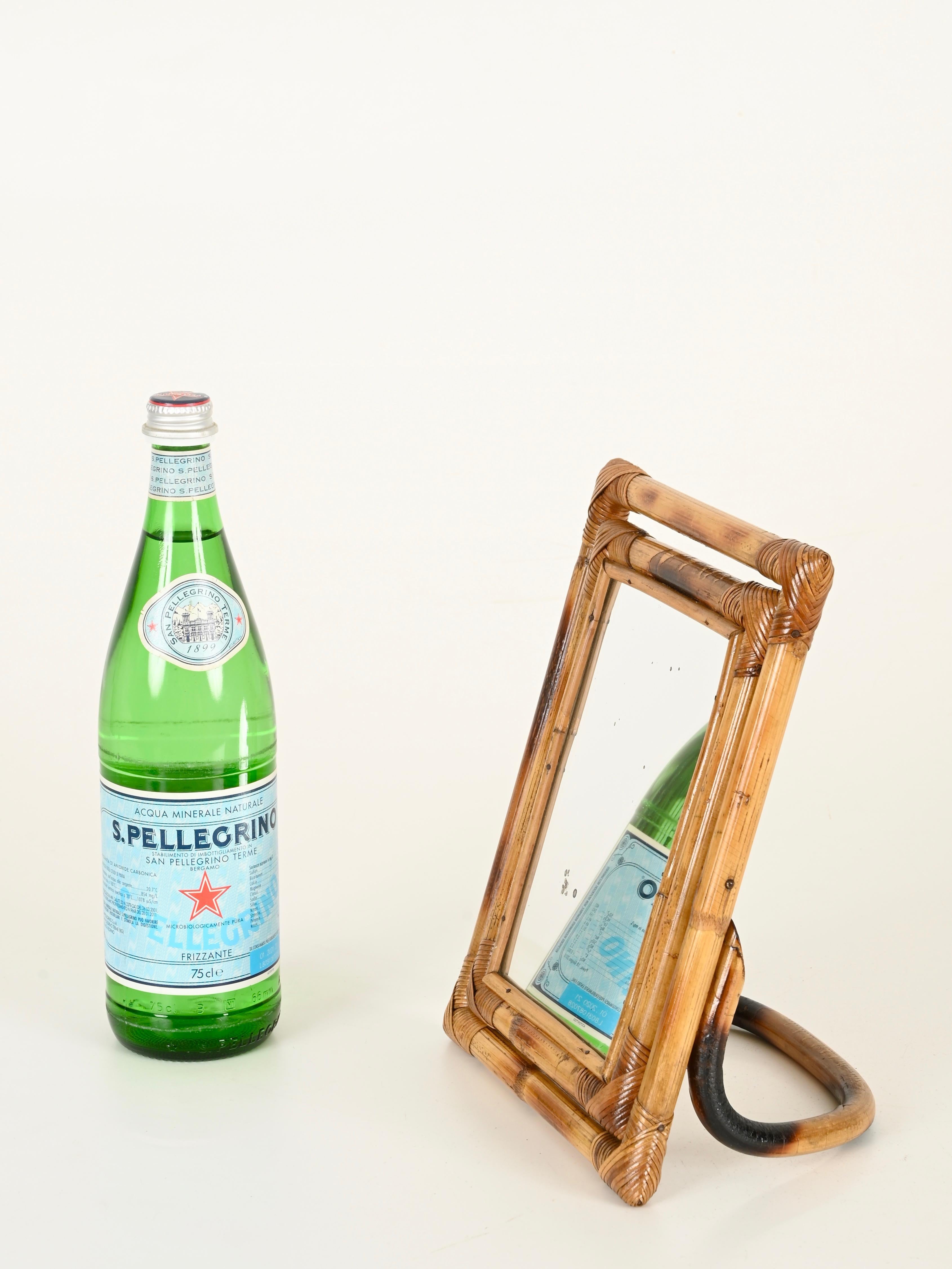Mid-Century Modern Mid-Century Italian Vanity Adjustable Table Mirror in Bamboo and Rattan, 1970s For Sale