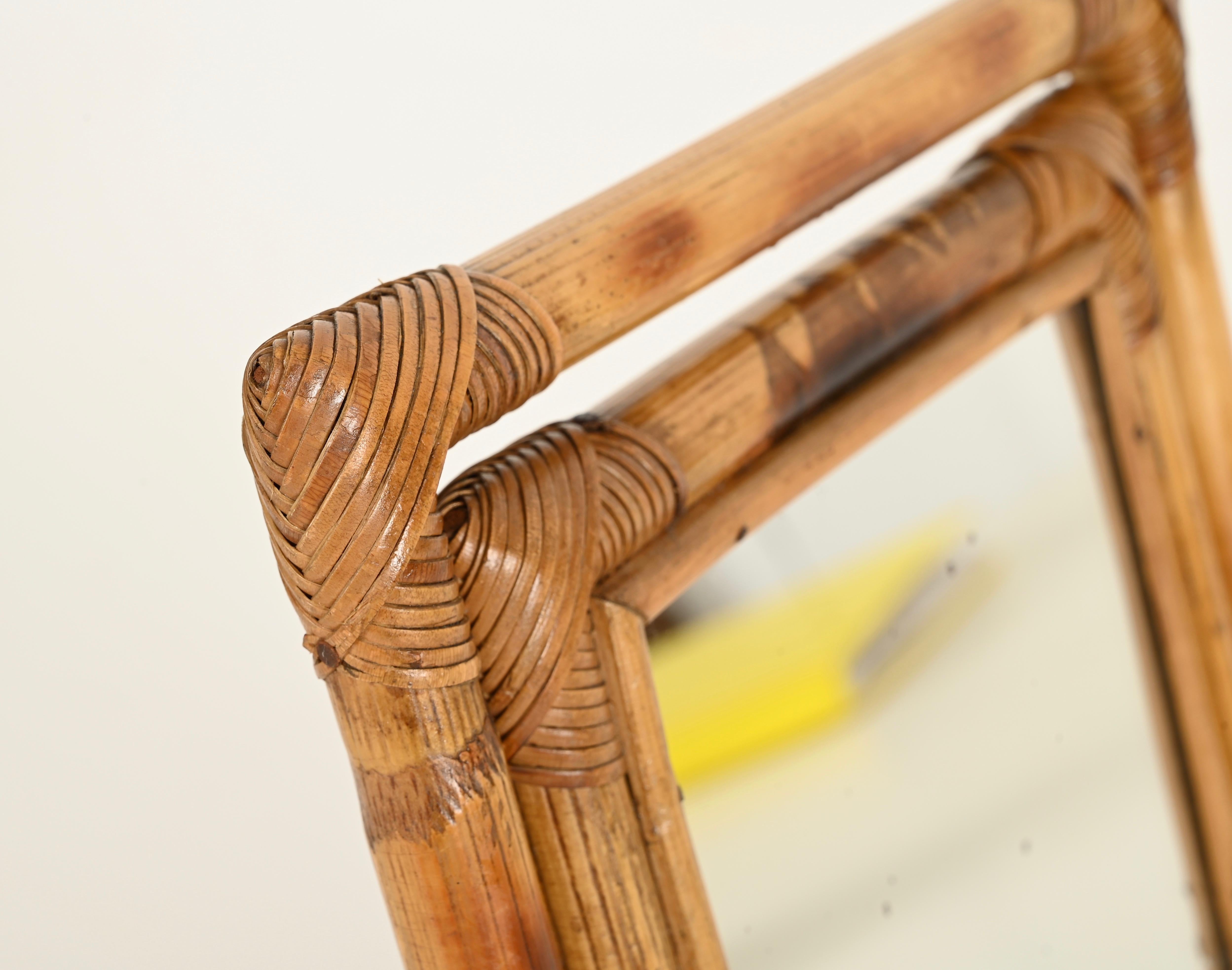 Hand-Crafted Mid-Century Italian Vanity Adjustable Table Mirror in Bamboo and Rattan, 1970s For Sale