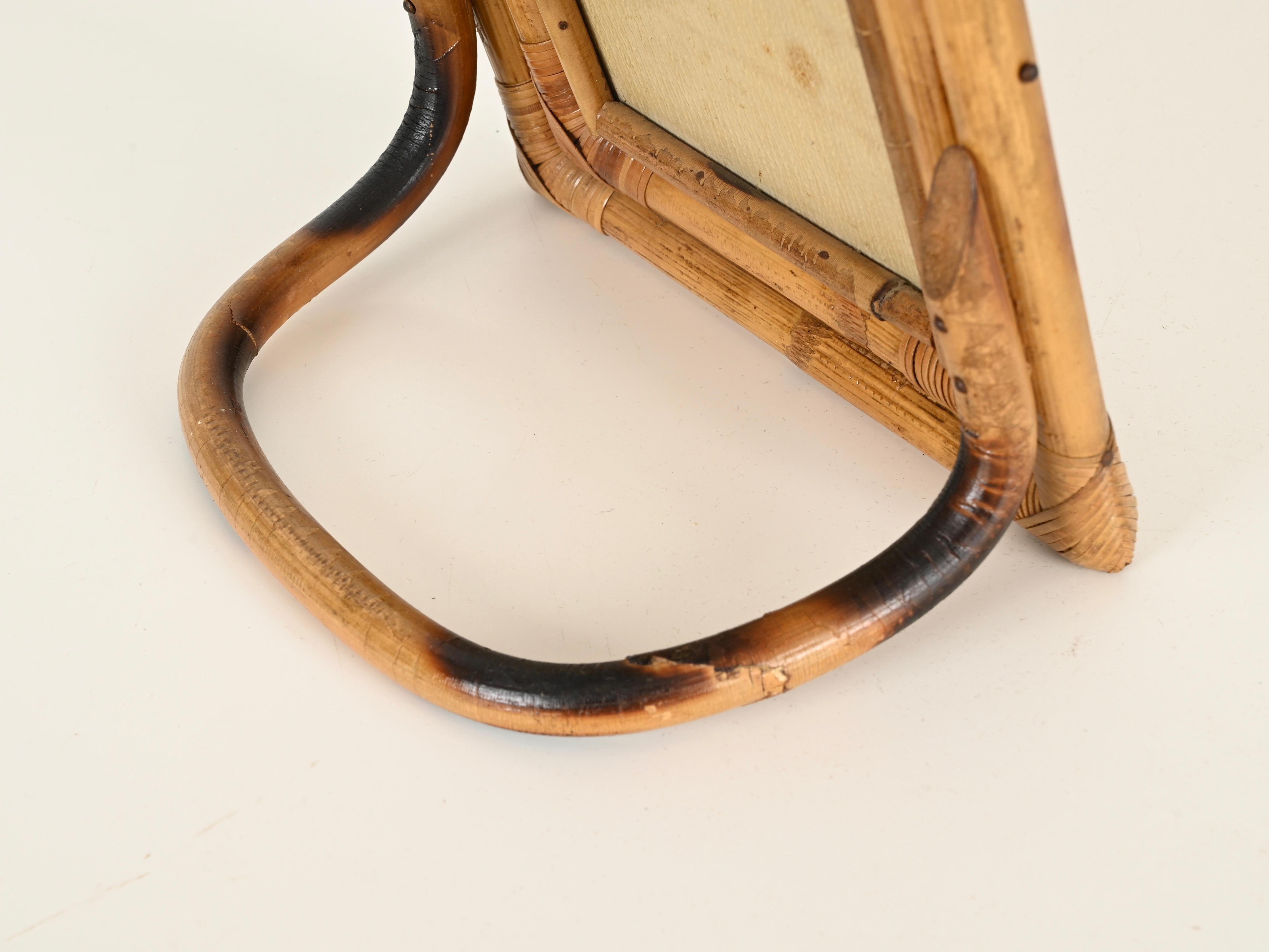 Mid-Century Italian Vanity Adjustable Table Mirror in Bamboo and Rattan, 1970s For Sale 1