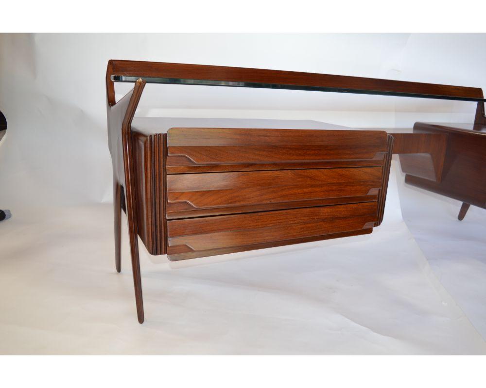 Mid Century Italian Vanity Console with Walnut, Rosewood and Glass by Carlo De C For Sale 6