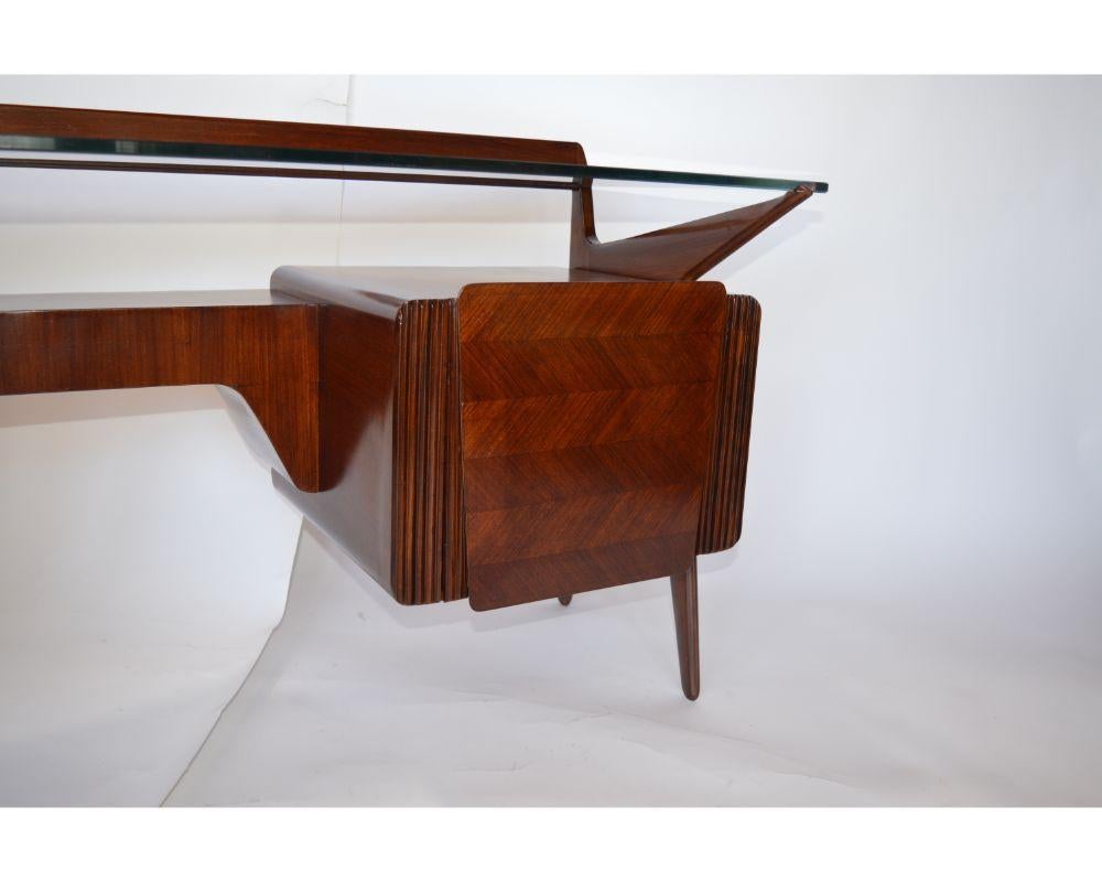 Mid Century Italian Vanity Console with Walnut, Rosewood and Glass by Carlo De C For Sale 7