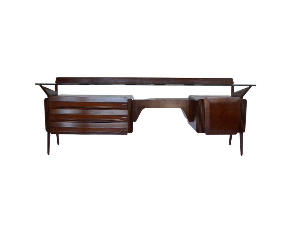19th Century Mid Century Italian Vanity Console with Walnut, Rosewood and Glass by Carlo De C For Sale