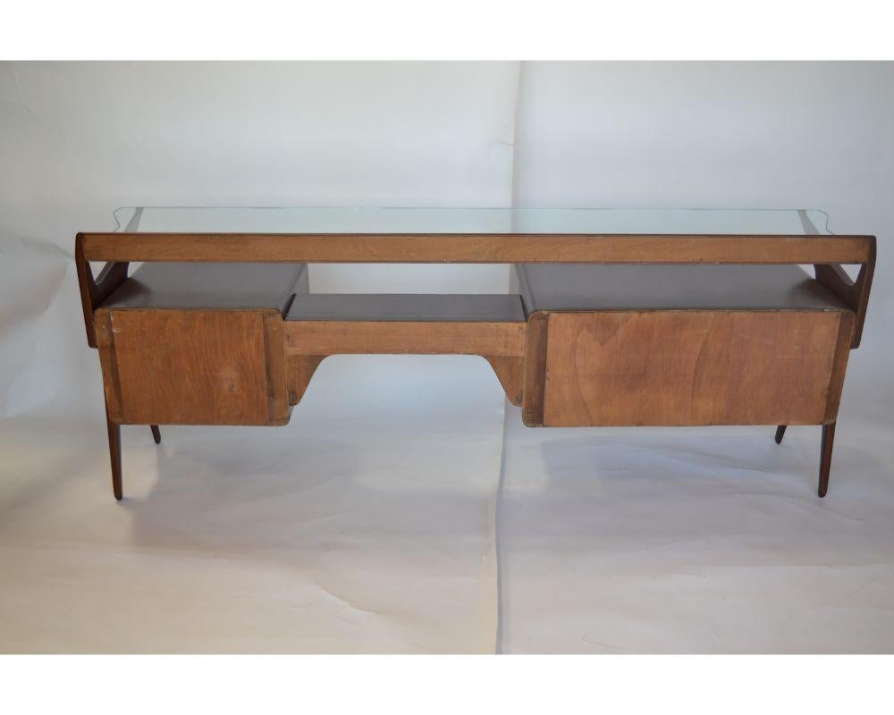 Mid Century Italian Vanity Console with Walnut, Rosewood and Glass by Carlo De C For Sale 1
