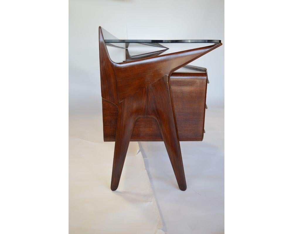Mid Century Italian Vanity Console with Walnut, Rosewood and Glass by Carlo De C For Sale 2