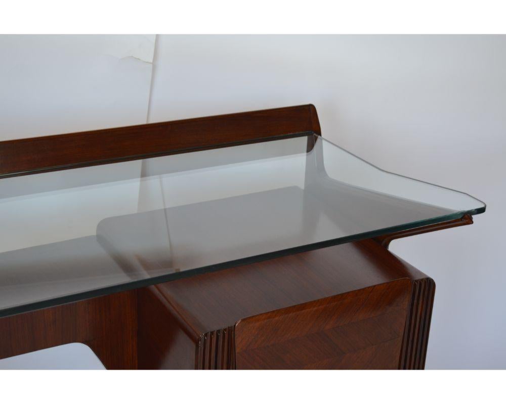 Mid Century Italian Vanity Console with Walnut, Rosewood and Glass by Carlo De C For Sale 3