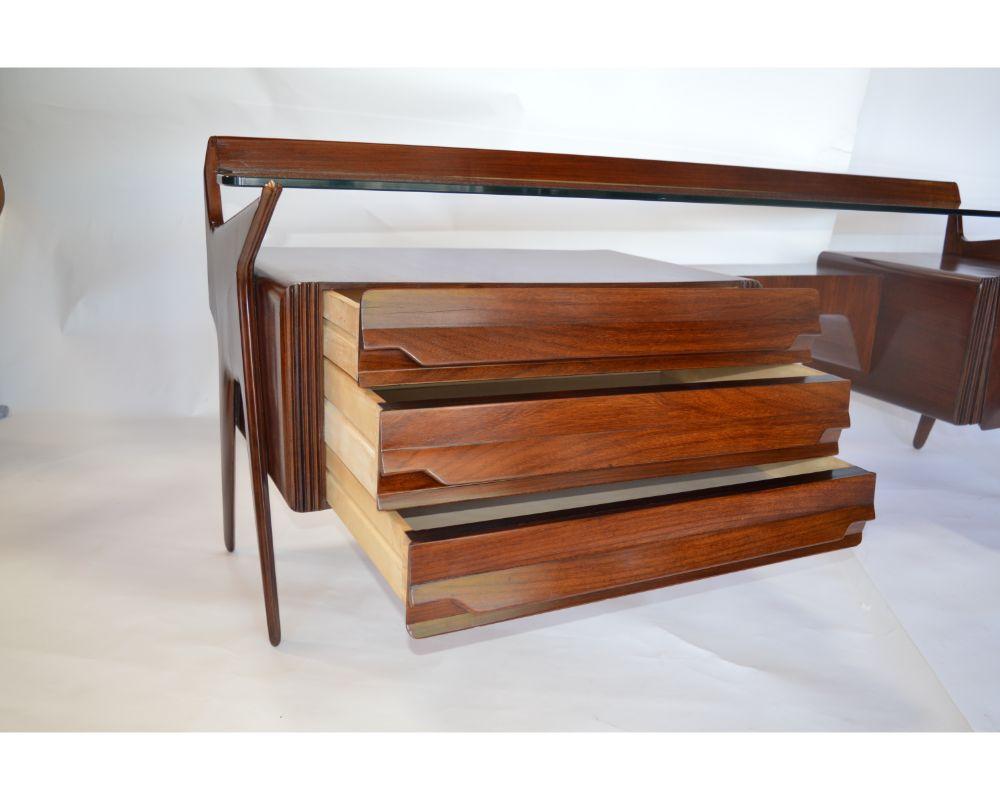 Mid Century Italian Vanity Console with Walnut, Rosewood and Glass by Carlo De C For Sale 5