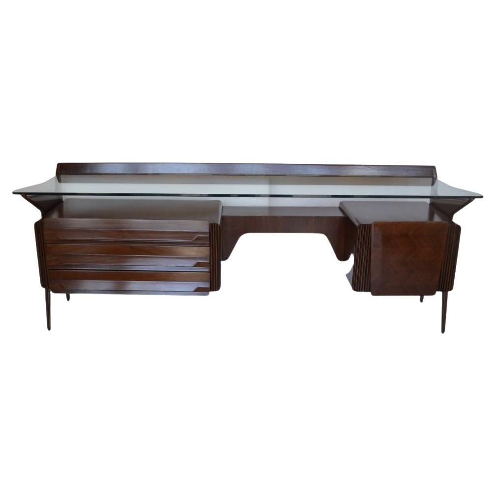 Mid Century Italian Vanity Console with Walnut, Rosewood and Glass by Carlo De C For Sale