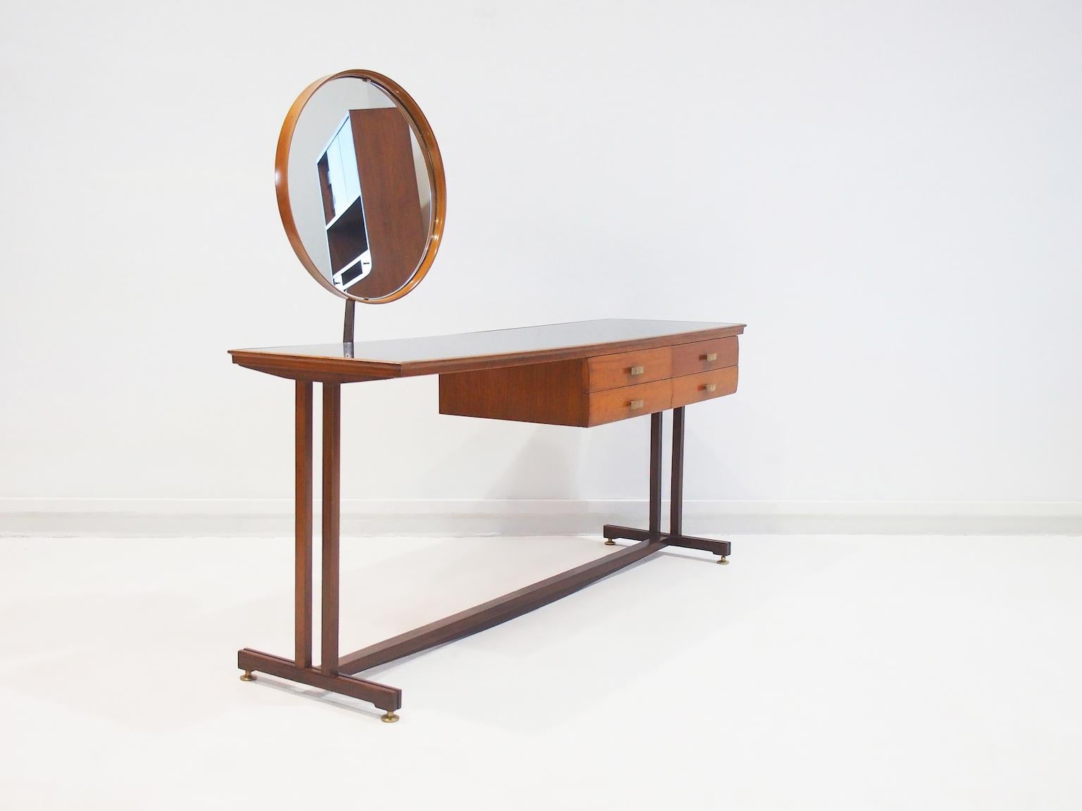 Midcentury Italian Vanity Table with Round Mirror 8