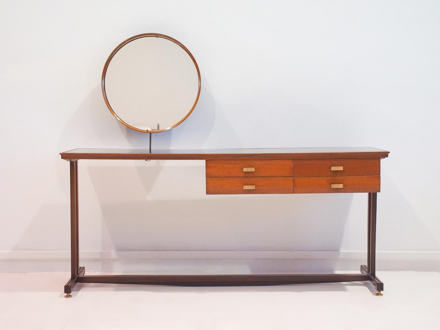Mid-Century Modern Midcentury Italian Vanity Table with Round Mirror