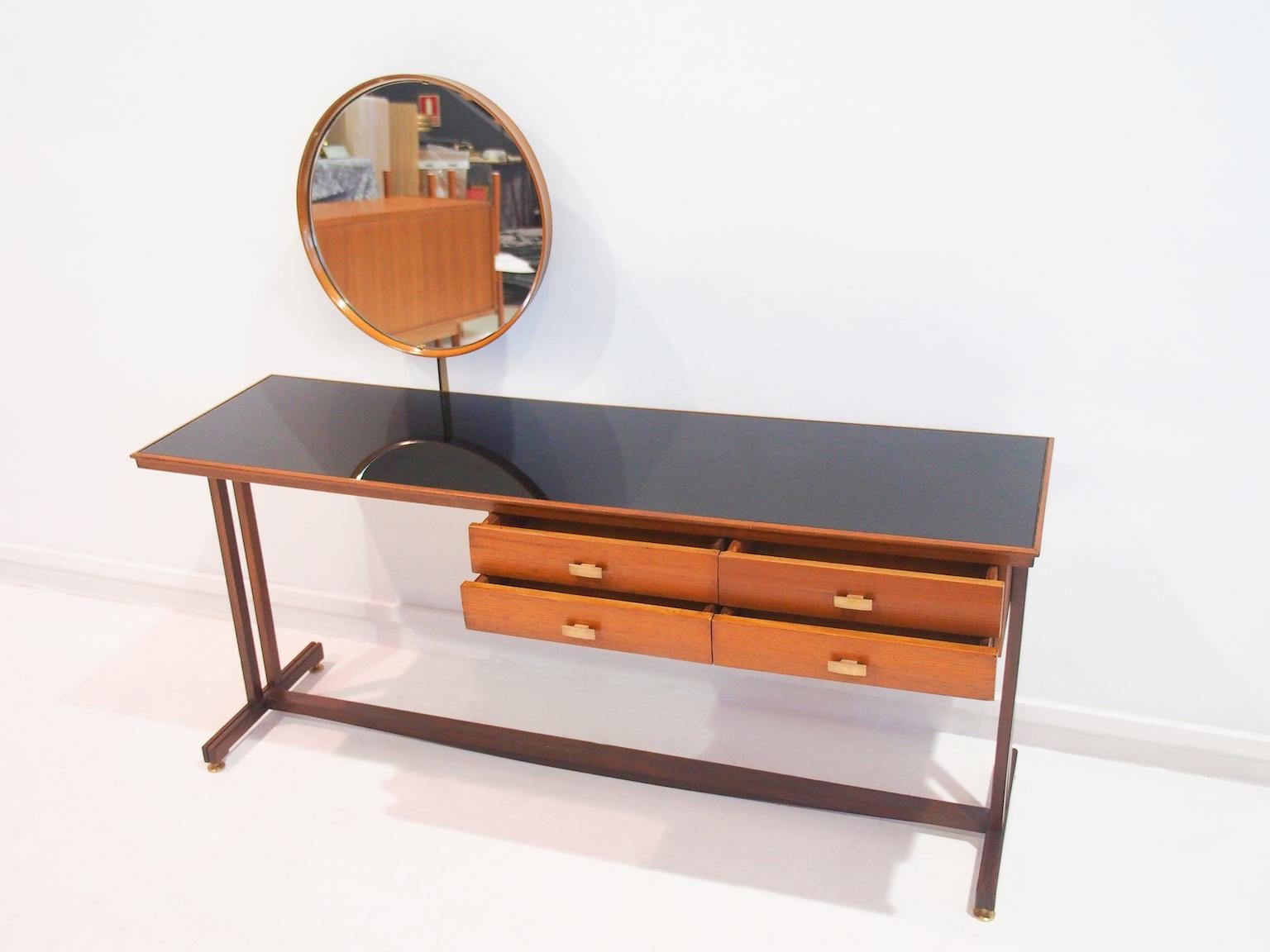 20th Century Midcentury Italian Vanity Table with Round Mirror