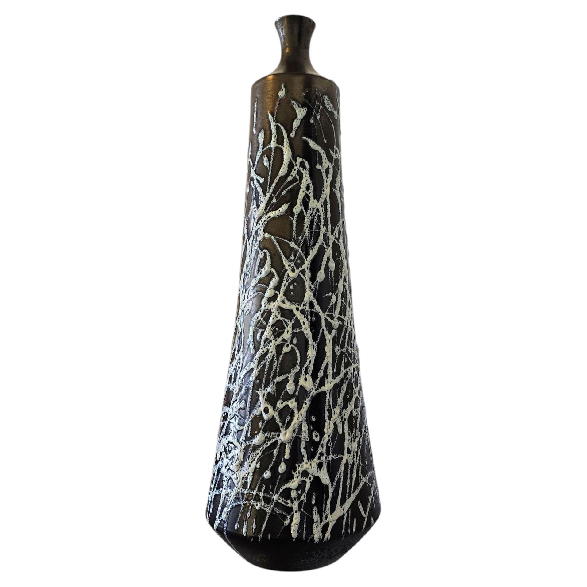 Tall Mid-Century Modern Ceramic Vase, Italy, 1960s, Black & Bronze