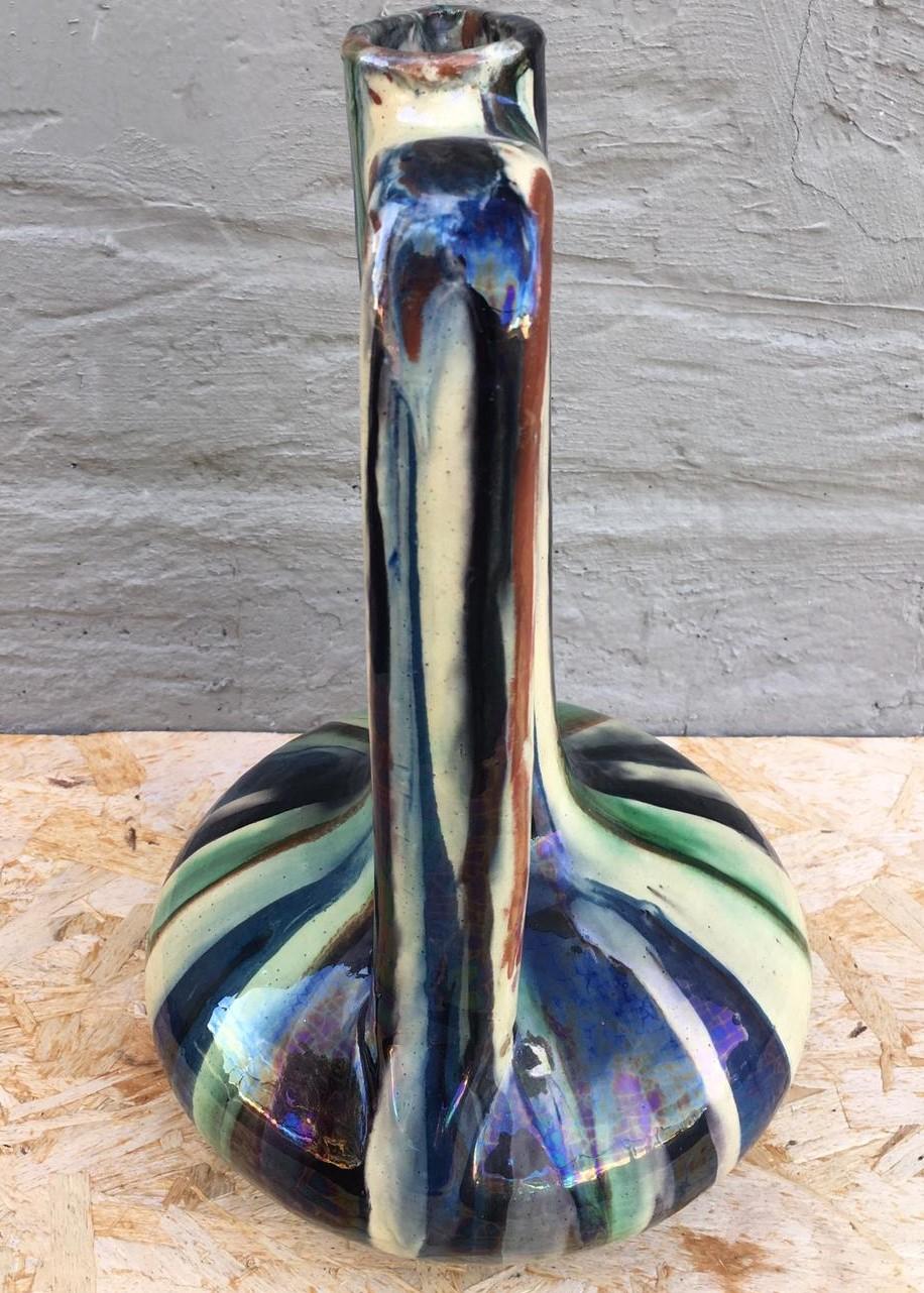Mid-20th Century Mid-Century  Italian Vase, Urne O Pitcher with a Greens Iridescents Glaze For Sale