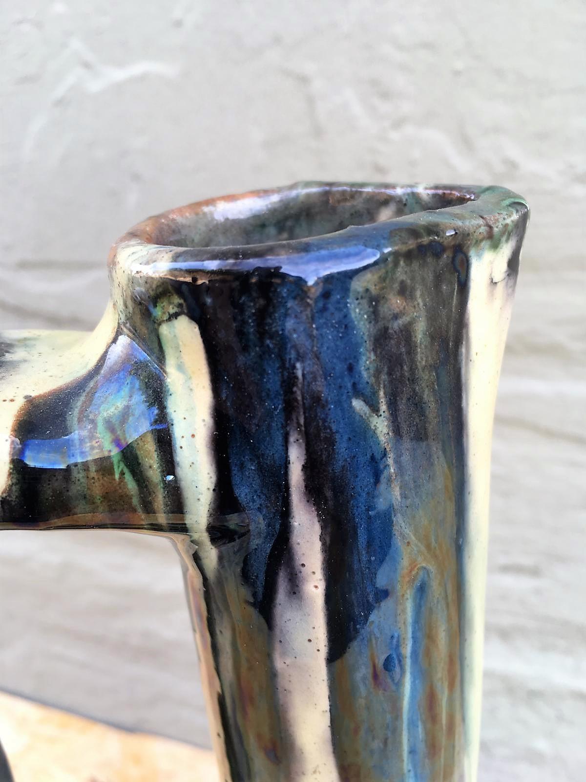 Mid-Century  Italian Vase, Urne O Pitcher with a Greens Iridescents Glaze For Sale 2