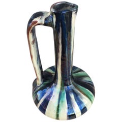 Mid-Century  Italian Vase, Urne O Pitcher with a Greens Iridescents Glaze