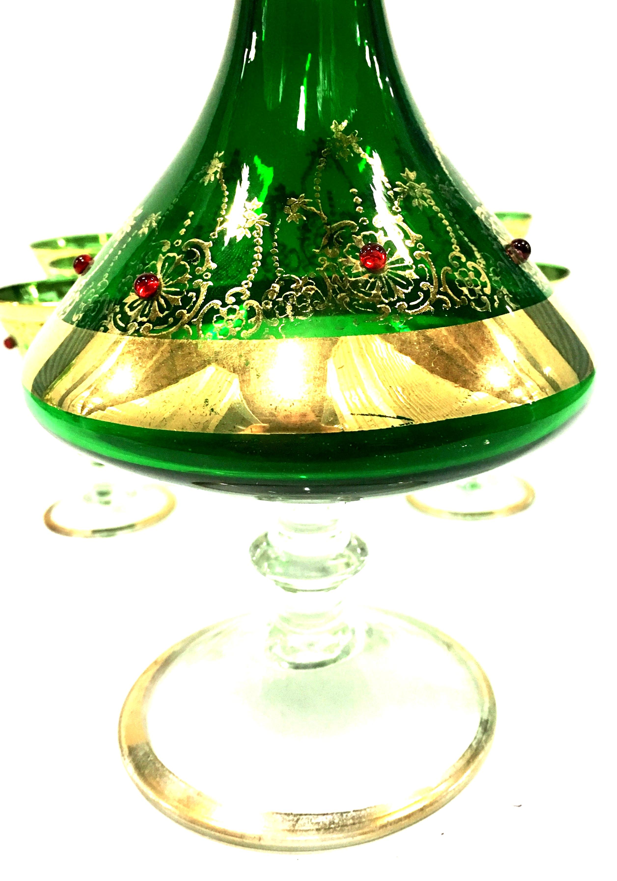 Art Glass Midcentury Italian Venetian Blown Glass and 22-Karat Gold Drinks Set of 7 For Sale