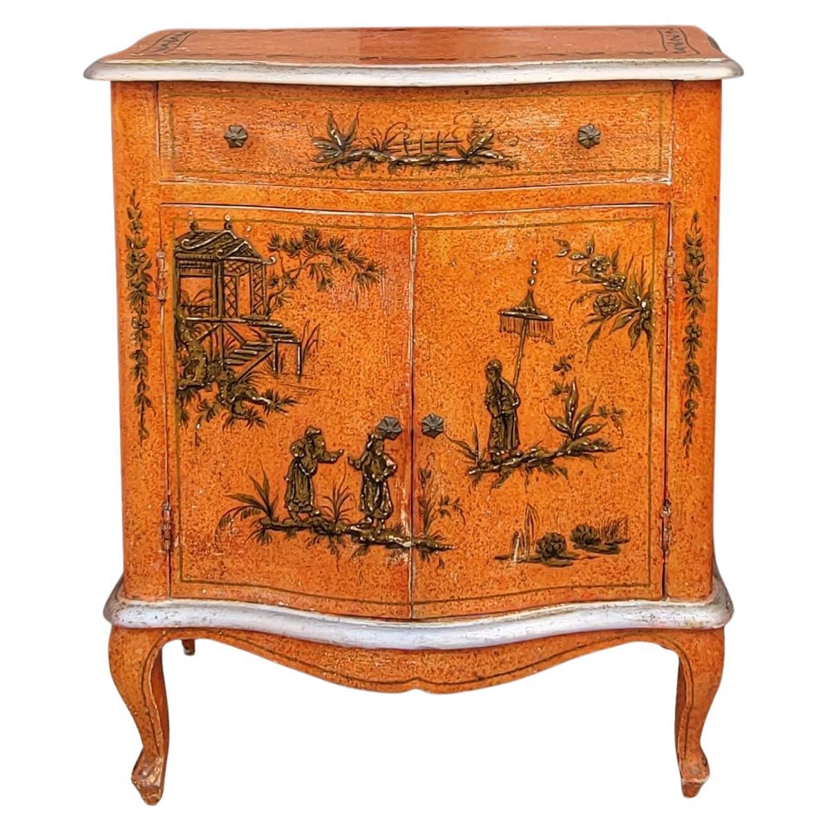 Mid-Century Italian Venetian Chinoiserie Gilt and Orange Cabinet For Sale