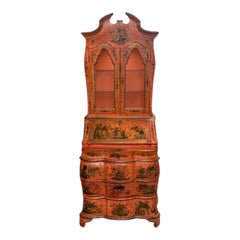Mid-Century Italian Venetian Coral Gilt Hand Painted Chinoiserie Secretary Desk