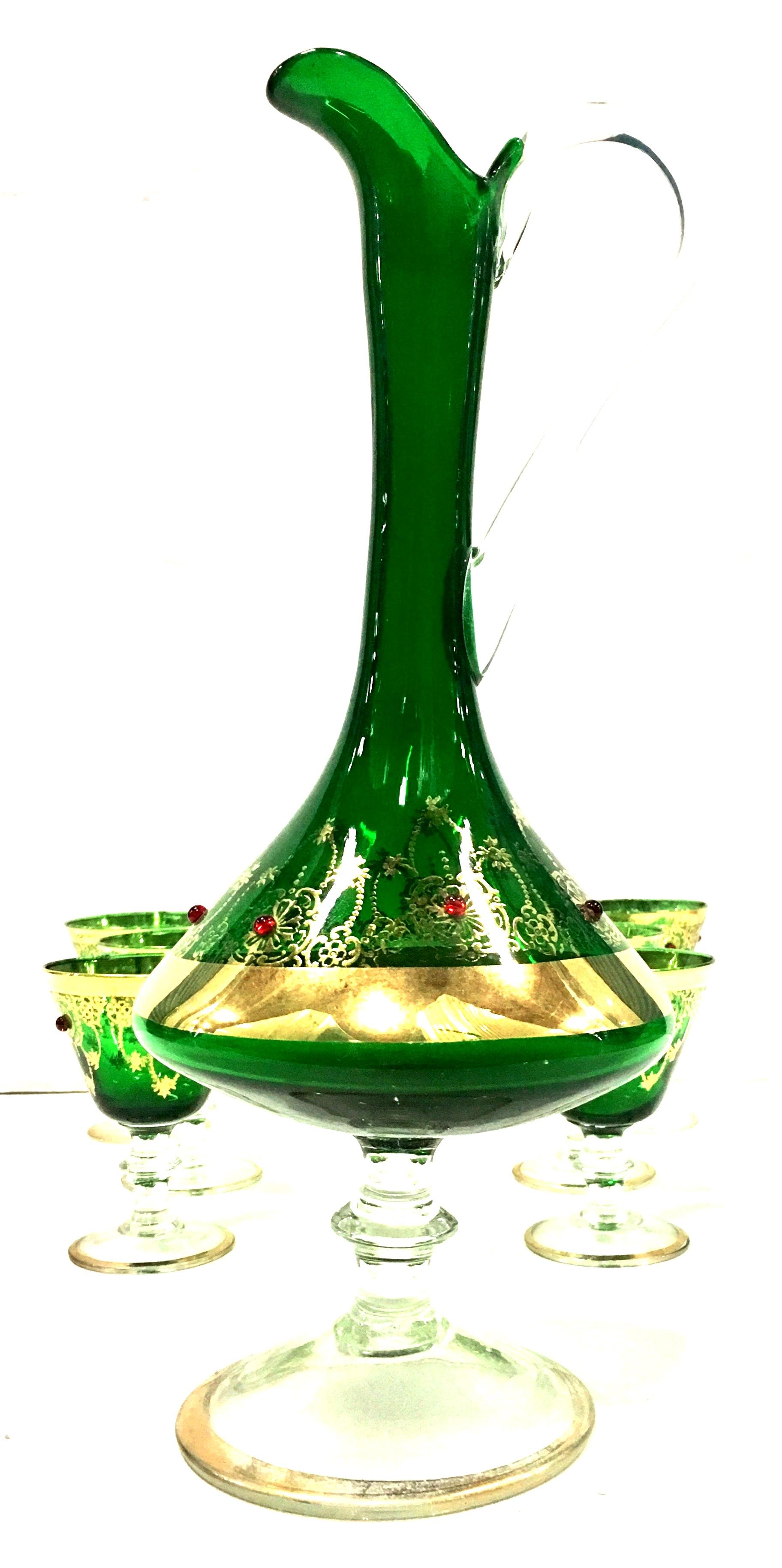 Mid-Century Italian Venetian Glass & 22 Karat Gold Drinks Set/7 In Good Condition In West Palm Beach, FL