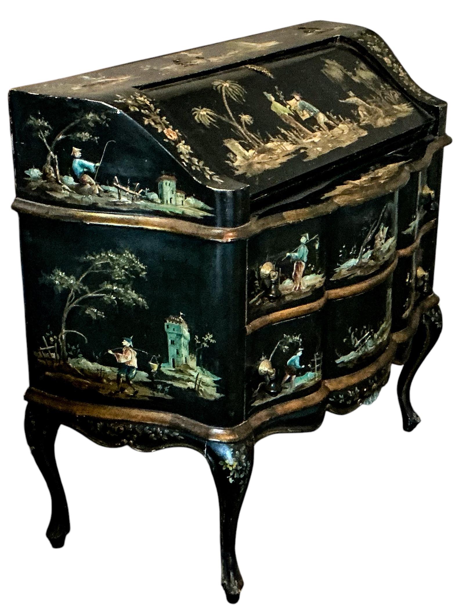 Mid-Century Italian Venetian Hand Painted Chinoiserie Secretary Desk In Good Condition For Sale In Kennesaw, GA