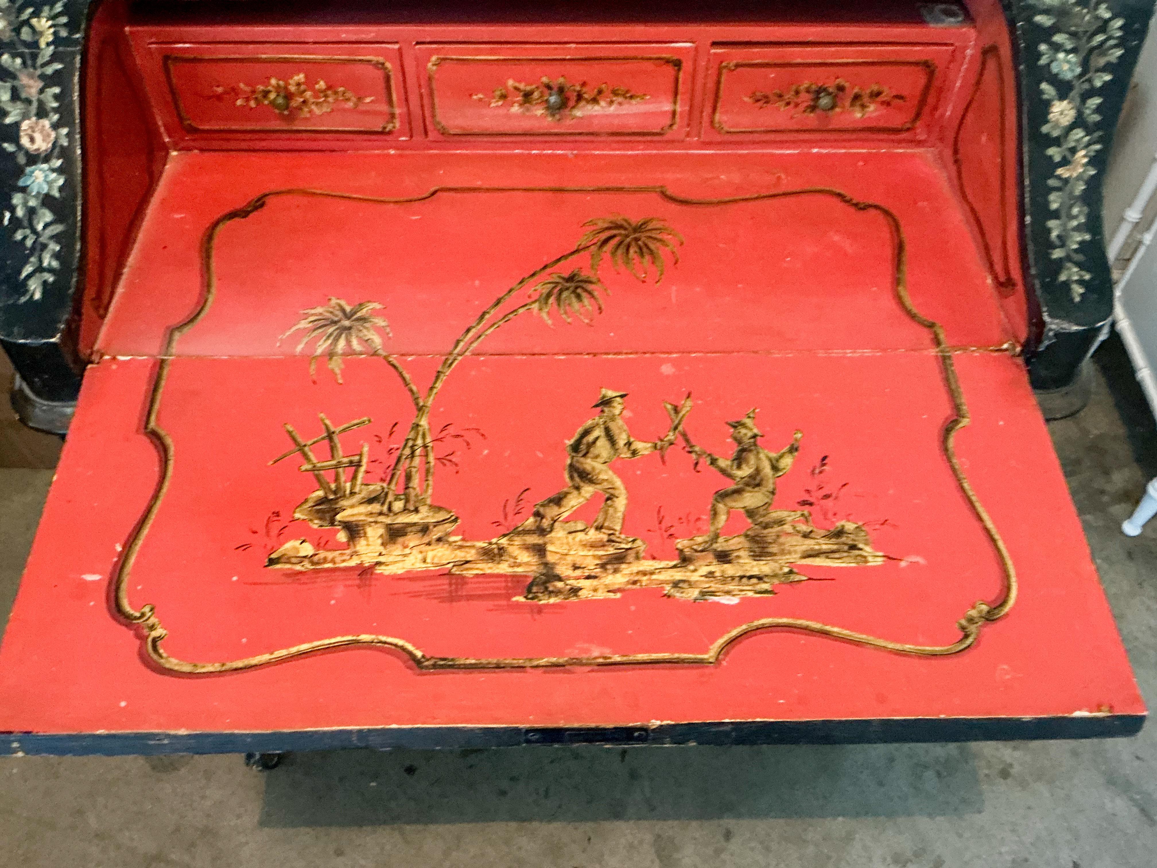 Mid-Century Italian Venetian Hand Painted Chinoiserie Secretary Desk For Sale 1