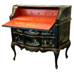 Escritorio veneciano italiano de mediados de siglo pintado a mano Chinoiserie