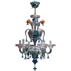 Mid-Century Italian Venetian Murano Glass Chandelier by Galliano Ferro