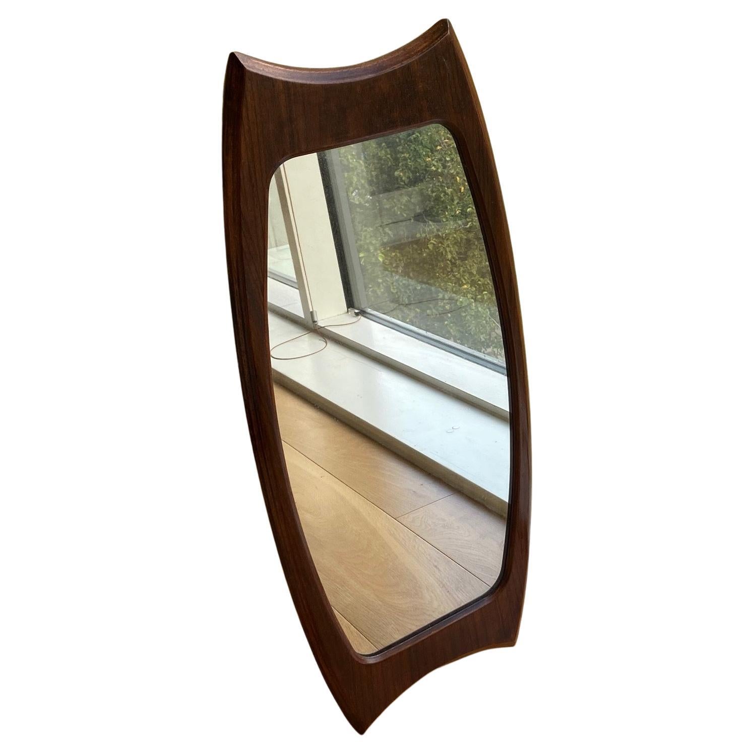 20th Century Mid-Century Italian Vertical Teak Wall Mirror by Franco Campo and Carlo Graffi For Sale