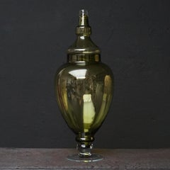 Mid-Century Italian Very Large Green Apothecary Tent Lidded Empoli Glass Jar