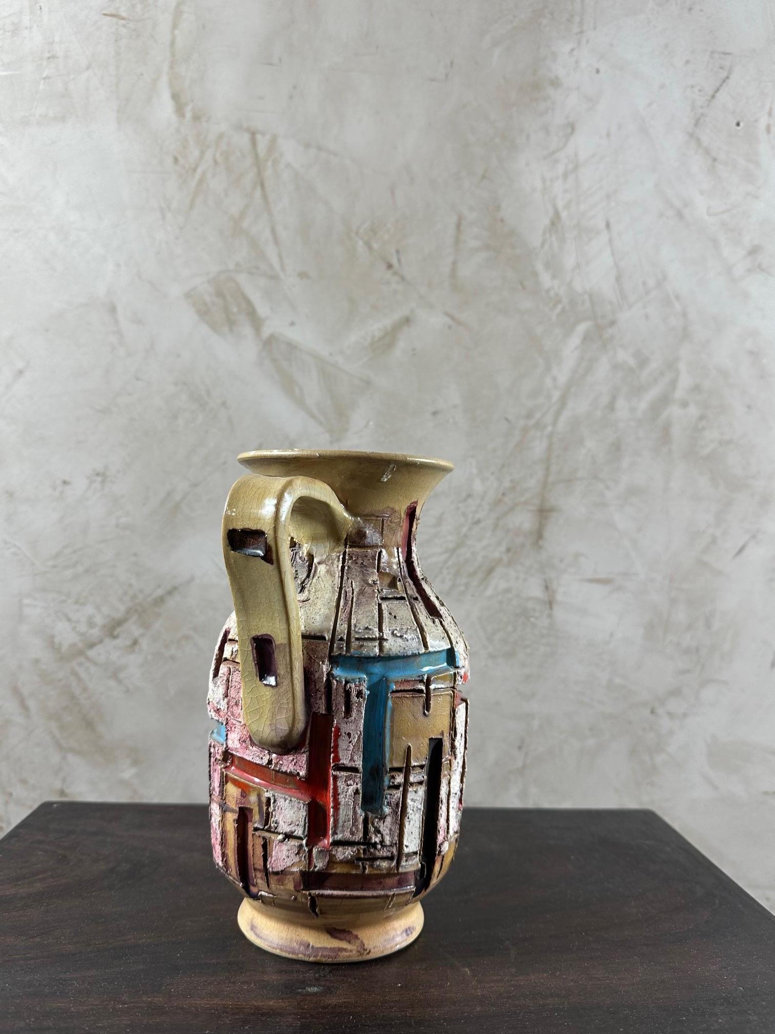 Mid-century Italian Vintage Ceramic Pitcher, 1960s In Good Condition For Sale In LEGNY, FR