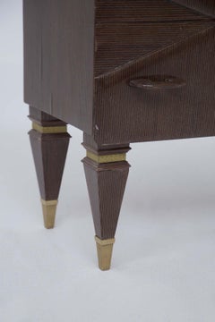 Mid Century Italian Vintage Nightstands in Wood and Blue Glass