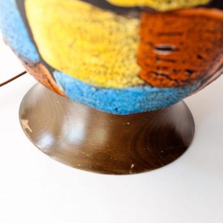 Midcentury Italian Volcanic Glazed Pottery Ceramic Table Lamp In Good Condition For Sale In Southhampton, NY