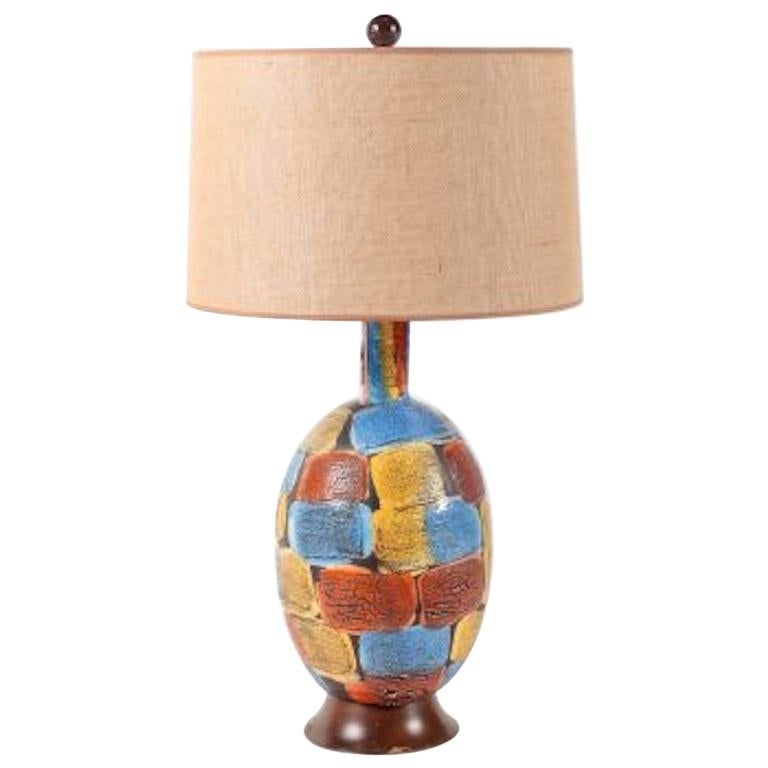 Midcentury Italian Volcanic Glazed Pottery Ceramic Table Lamp For Sale