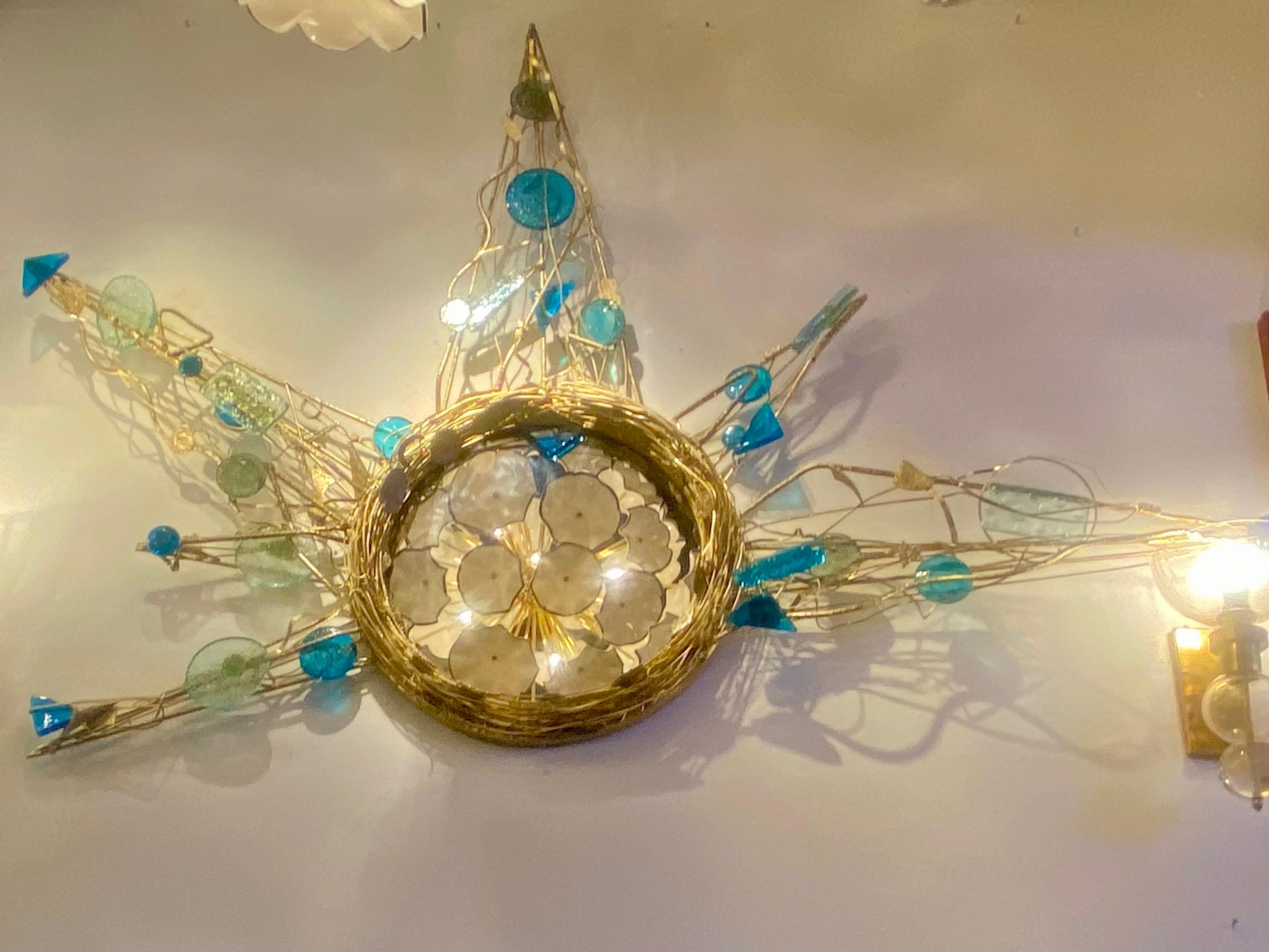 Espejo de pared italiano de mediados de siglo de metal y cristal hechos a mano en venta 6