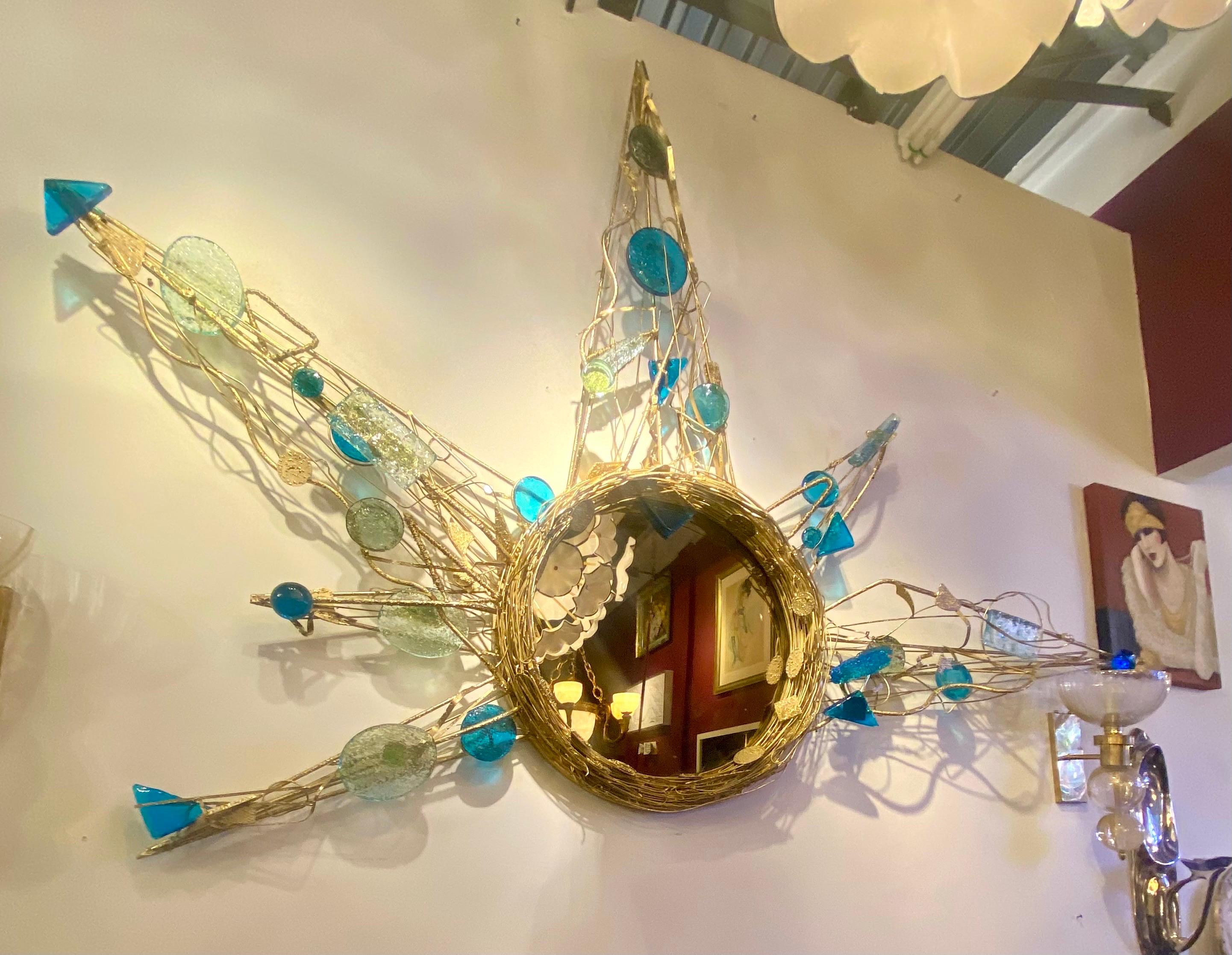Espejo de pared italiano de mediados de siglo de metal y cristal hechos a mano en venta 10