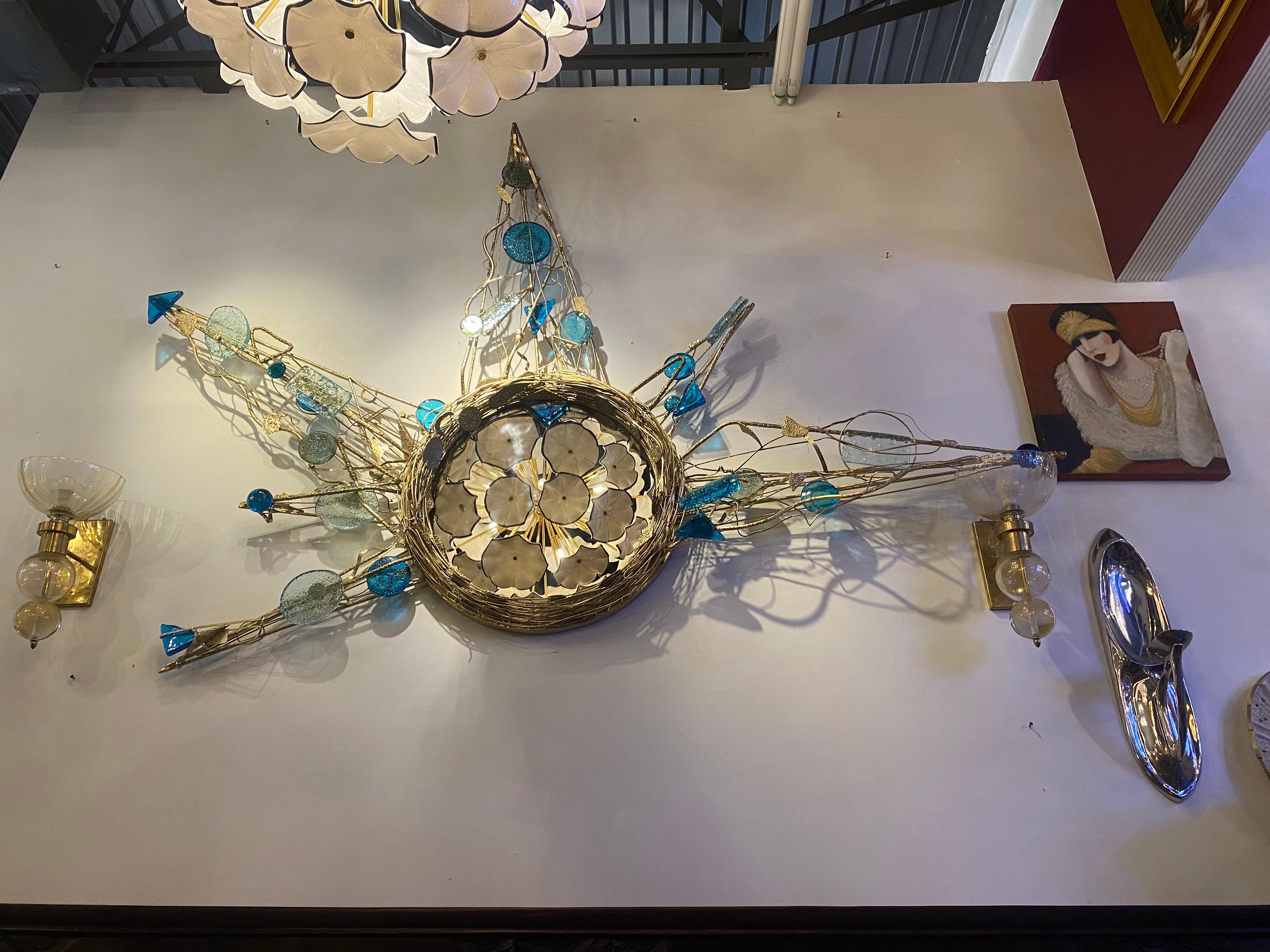 Espejo de pared italiano de mediados de siglo de metal y cristal hechos a mano en Bueno estado para la venta en Miami, FL