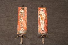 Mid-Century Italian Wall Coat Rack in Metal, Brass and Resin with Carnival Masks