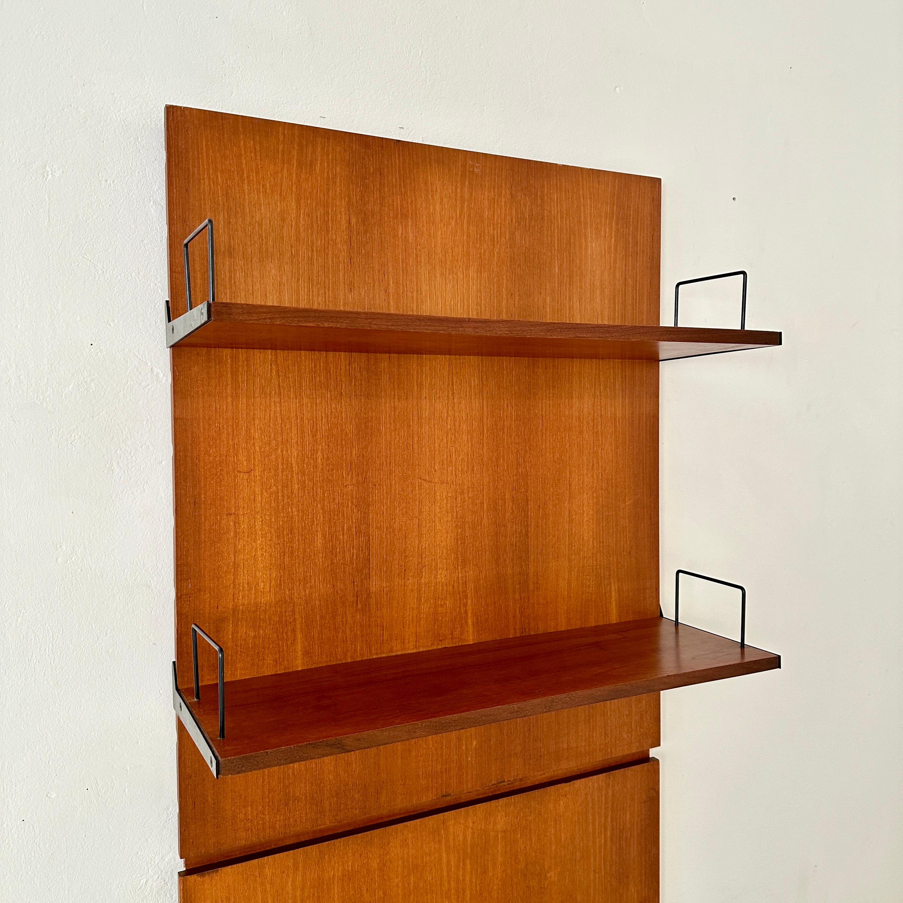 Mid-20th Century Mid Century Italian Wall Desk in Brown Teak with Panels and Shelfs, around 1960 For Sale
