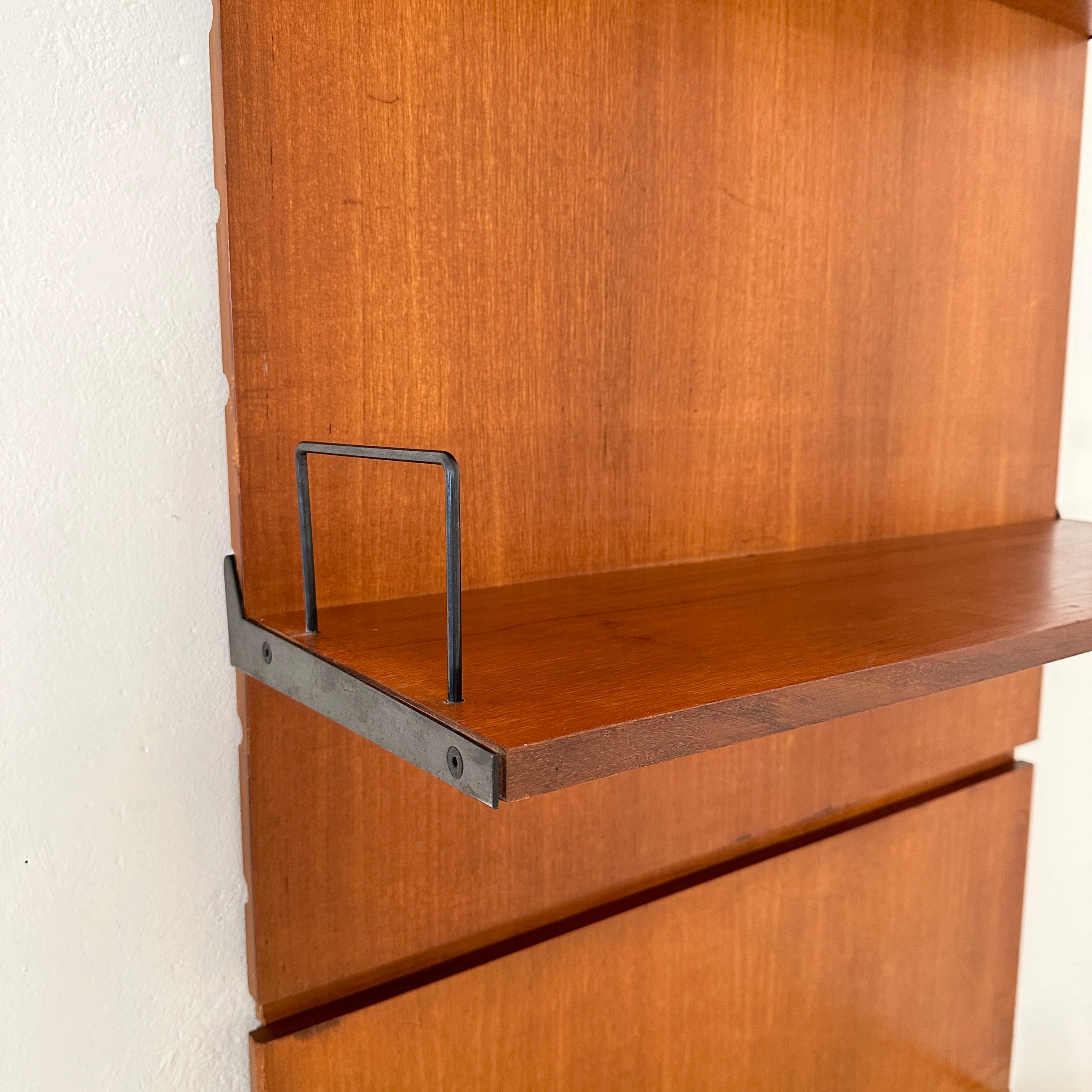 Mid Century Italian Wall Desk in Brown Teak with Panels and Shelfs, around 1960 1
