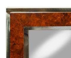 Italienischer Wandspiegel aus der Mitte des Jahrhunderts, Messingrahmen mit Holzfurnier, 1970