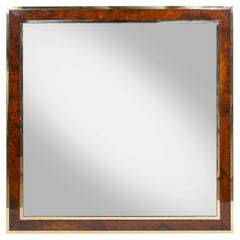 Italienischer Wandspiegel aus der Mitte des Jahrhunderts, Messingrahmen mit Holzfurnier, 1970
