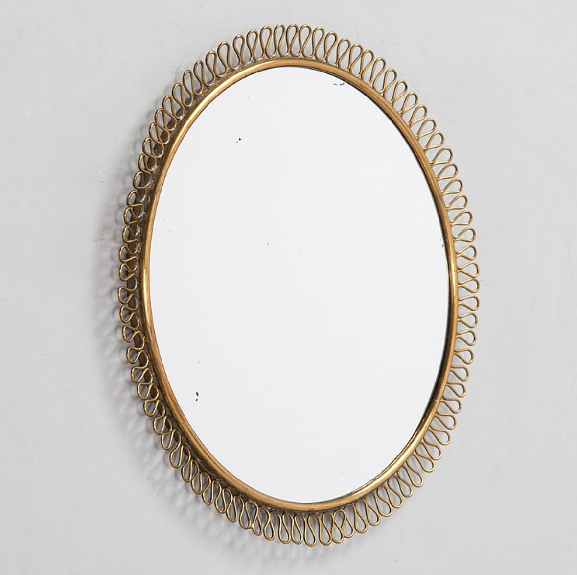 Brass Mid-Century Italian Wall Mirror, c. 1950s