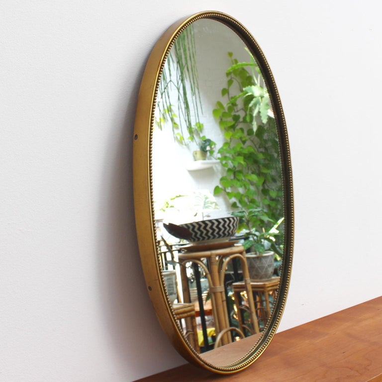 Midcentury Italian Wall Mirror With Beaded Brass Frame Circa Wall Mirror With Beaded Brass Frame