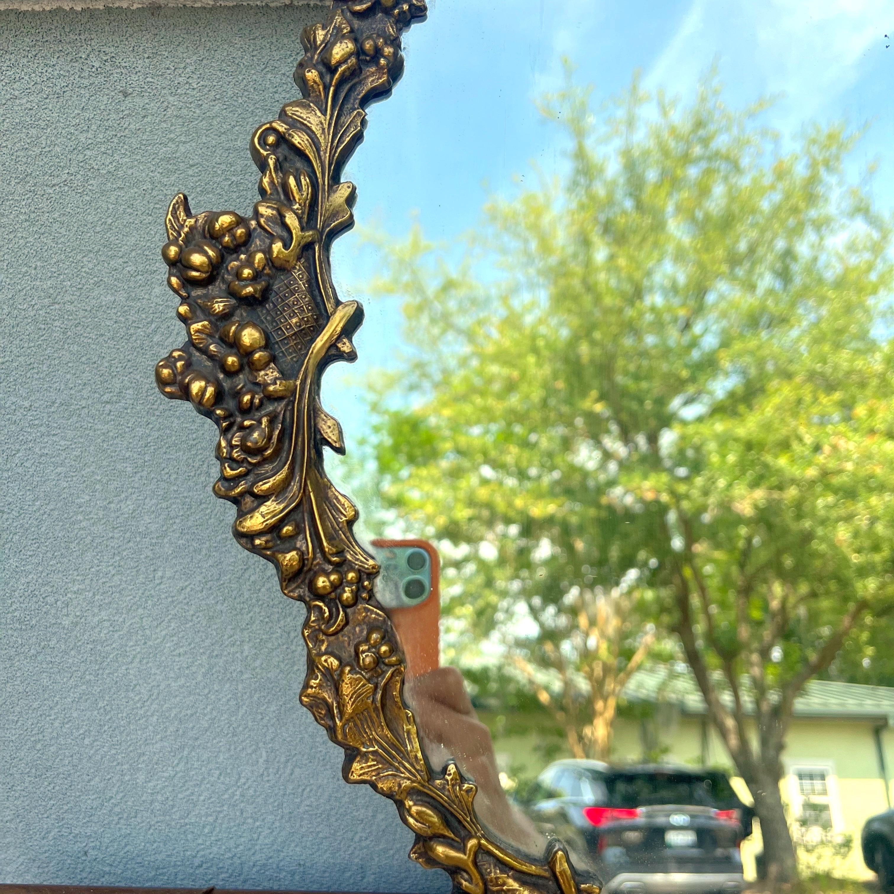 Mid-Century Italian Wall Mirror With Brass Frame and Acanthus Crest, 1950s In Good Condition In Charleston, SC