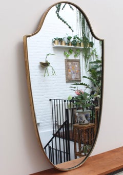 Midcentury Italian Wall Mirror with Brass Frame and Beading, circa 1950s