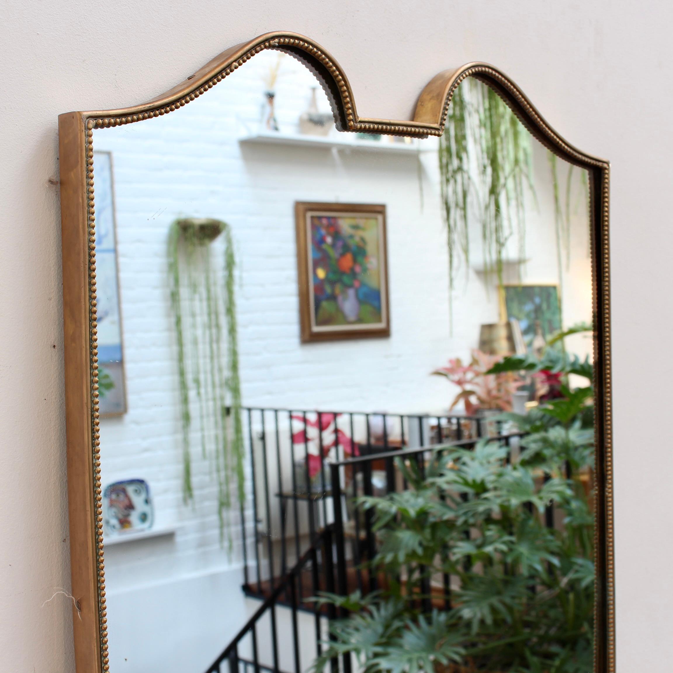 Mid-Century Modern Mid-Century Italian Wall Mirror with Brass Frame and Beading (circa 1950s) For Sale