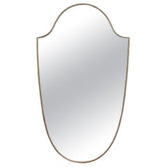 Midcentury Italian Wall Mirror with Brass Frame and Beading, circa 1950s