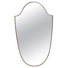 Midcentury Italian Wall Mirror with Brass Frame and Beading, circa 1950s